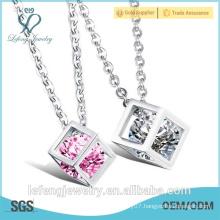 Beautiful style stainless steel jewelry pink and silver color lovers necklace